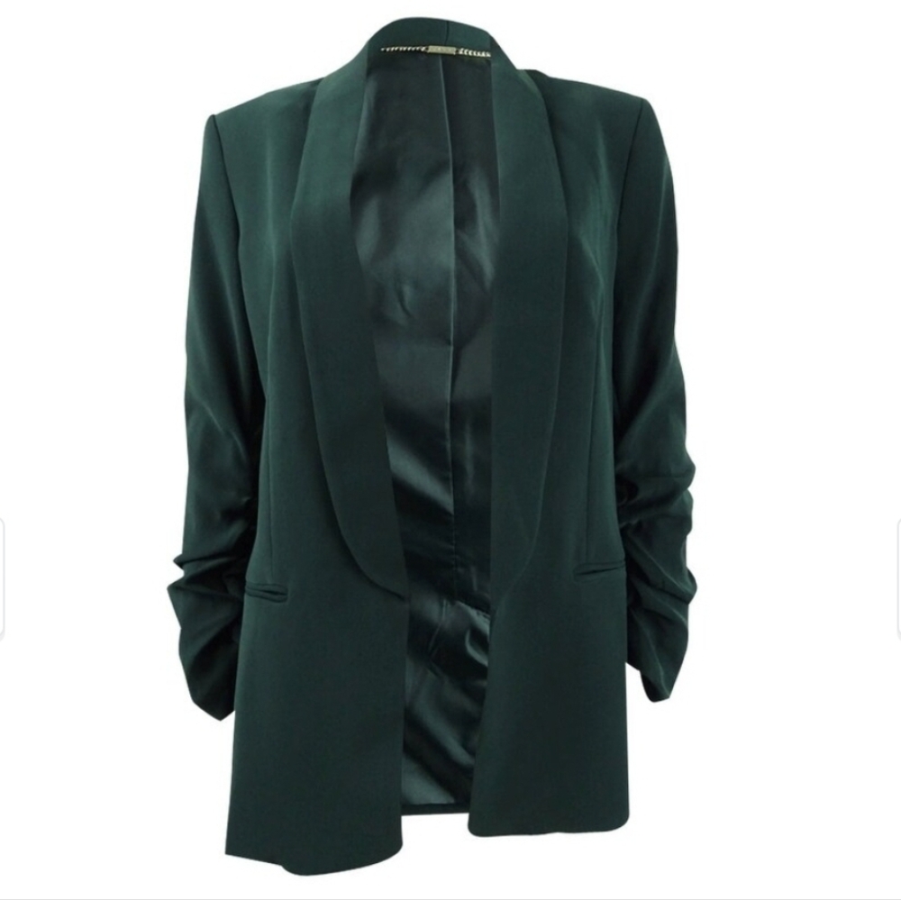 DKNY Deep Green Classic Blazer with Arm Shirring Detail Women Size 16